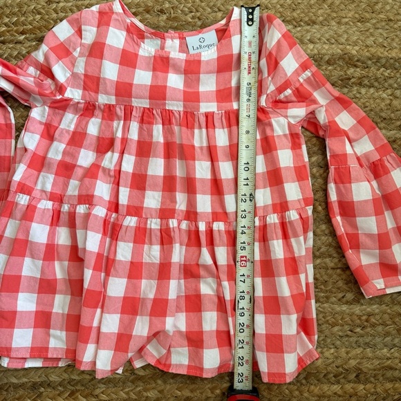 La Roque Small Pink And White Gingham Tiered Bell Sleeve Top - Picture 4 of 6